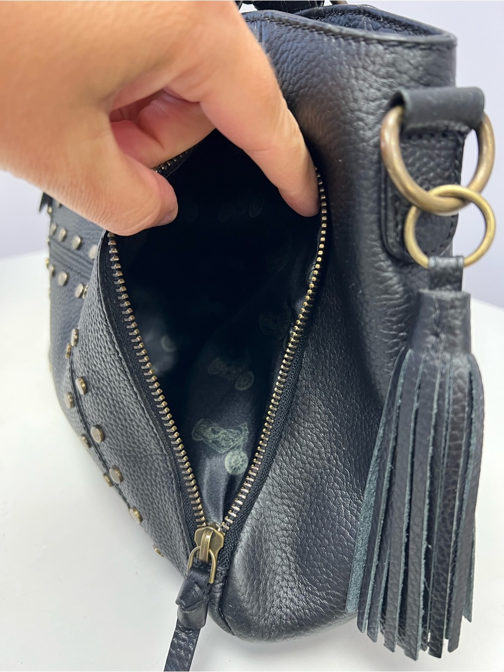 Harley Davidson Black Studded Leather Tote Bag with Tassel - Picture 5 of 16